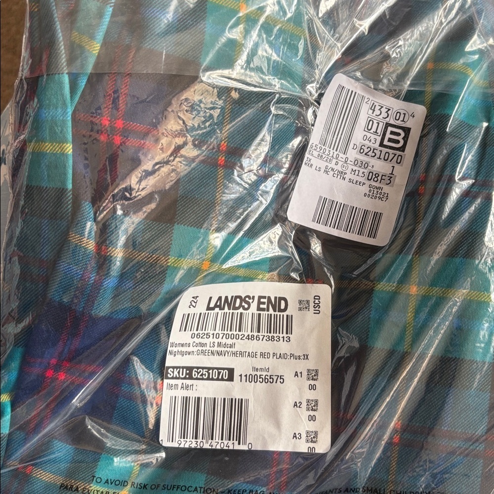 LANDSEND Women's Plus Size 100% Cotton Long Sleeve Midcalf Nightgown - Picture 3 of 3
